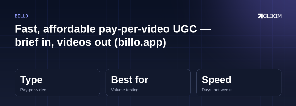 Billo — fast pay-per-video UGC marketplace (billo.app)