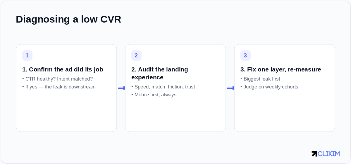 Ad's job done? Then audit the landing experience — speed, match, friction, trust — and fix the biggest leak first.