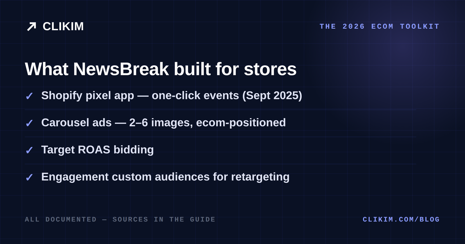 The NewsBreak ecommerce toolkit — Shopify pixel app, carousel, Target ROAS