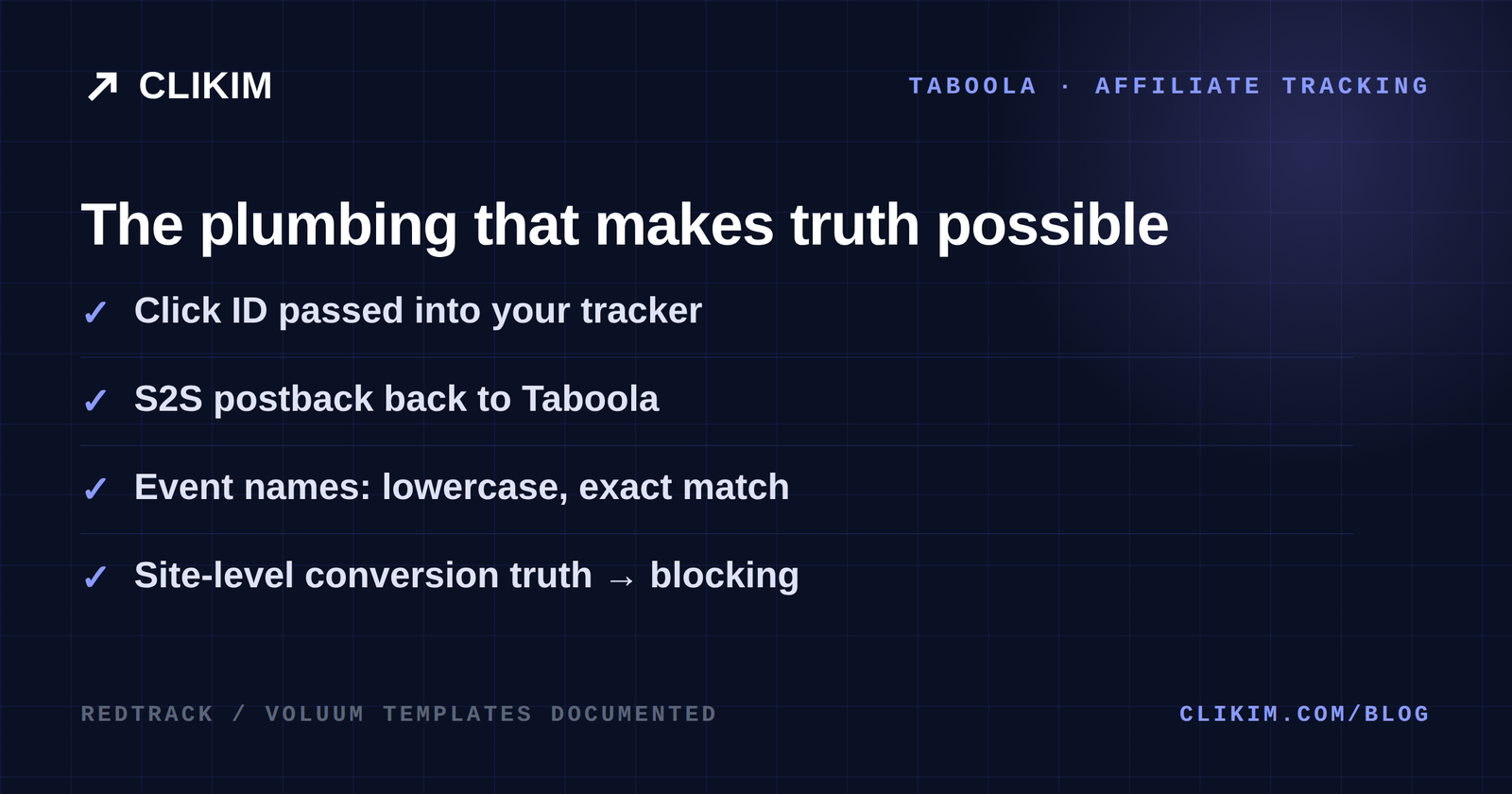 Affiliate tracking stack on Taboola: click ID through tracker and S2S postback